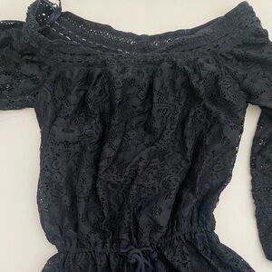 Hollister Navy Blue Lace Off-the-Shoulder Romper Size XS